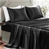 GOLAL Lenzuola in raso per letto queen size, 4 pezzi, lussuose e morbide come la seta, set di lenzuola in raso nero senza pieghe, 1 lenzuolo con angoli con tasca profonda, 1 lenzuolo piatto, 2 federe