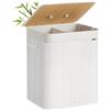 SONGMICS Cesta Portabiancheria con Coperchio, 2 Scomparti, 120 L, Cesto Porta Biancheria in Bambù Pieghevole, Sacco Rimovibile e Lavabile in Lavatrice, Maniglie, Lavanderia Camera, Bianco LCB014W01