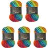 Wollbiene 5 gomitoli di lana Batik da 100 g, 500 g, con gradiente di colore, multicolore (2060, colore: arancione, verde, turchese)