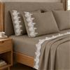 PETTI Artigiani Italiani - Set Lenzuola una Piazza e Mezza Percalle Cotone con Pizzo Macramè Tortora, Completo Letto 3 Pezzi, 100% Made in Italy