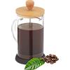 Relaxdays Caffettiera Pressofiltro Manuale, in Vetro con Tappo in bambù, 600 ml, caffè, tè, Trasparente Naturale