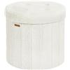 SONGMICS MAZIE Collezione - Pouf Contenitore Rotondo, Sgabello Poggiapiedi Pieghevole con Coperchio, Cassapanca, Montaggio Facile, Peluche per Camera, Soggiorno, Ingresso, Bianco Crema LSF606W01
