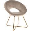 Baroni Home MONTEMAGGI Baroni Home Poltrona Imbottita circolare in velluto Beige con gambe in ferro dorato. Poltrona da ufficio o da pranzo Super Confortevole e Seduta Ergonomica 71x59x84 Cm