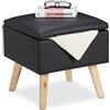 Relaxdays Pouf Contenitore in finta pelle, 40 x 40 x 40 cm, Sgabello Cubo Imbottito, nero, legno, finta pelle, gommapiuma, 1 pz
