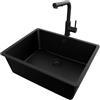 PRIMAGRAN Lavandino sottotop al Mobile 60cm + Rubinetto, 56x44cm | Set: Rubinetto BW3010 + Kit di scarico + Lavello in Granito a 1 Vasca - Venezia Easy, Tutto Nero