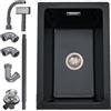 iAnomla Lavello da Cucina Nero 30x40 cm, Lavandino Cucina in Granito | Lavandino Cucina 1 Vasca, per Mobile da 40cm, con Sifone e Troppopieno, per Cucina Moderna Domestica & Postazione di Lavoro