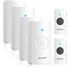 TECKNET Campanello Senza Fili, Campanello Senza Fili da Esterno 400M, Kit Campanello Wireless Che Include 4 Ricevitore 2 Trasmettitori, Campanello Impermeabile IP65, 5 Livelli di Volume e 60 Melodie