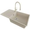 PRIMAGRAN Lavandino da Cucina al Mobile 60cm + Rubinetto, 90x50cm | Set: Rubinetto BW6030 + Kit di scarico + Lavello in Granito a 1 Vasca - Copenhagen Top, Beige