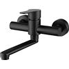 HomeLava Rubinetto Cucina a Muro Nero Girevole a 360° Rubinetti Cucina Parete in Acciaio Inossidabile 304 Braccio Girevole 18cm