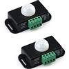 QWORK® Sensore/Rilevatore di Movimento PIR, 12V / 24V Interruttore Automatici a Infrarossi per Strip LED, 2 Pezzi