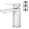 Faustina Rubinetto per lavabo da bagno rettangolare con scarico pop-up, miscelatore monocomando per lavabo, rubinetto da bagno, spazzolato