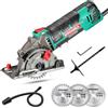 HYCHIKA BETTER TOOLS FOR BETTER LIFE HYCHIKA Sega Circolare, 500W Mini Seghe Circolare 4500RPM, Profondità di Taglio: 0-25mm,Tubo per Aspirapolvere, 3x Lame adatto per Legno, Plastica, Metallo Morbido