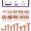 Swpeet 270Pcs M2 M2.5 M3 Rivetti a Testa Piatta in Rame Massiccio Set di Fascette Metalliche, Rivetti in Rame Massiccio Ideali per Applicazioni Elettriche, Cinture, Portafogli, Colletti, Articoli in