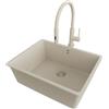 PRIMAGRAN Lavandino sottotop al Mobile 60cm + Rubinetto, 56x44cm | Set: Rubinetto BW6030 + Kit di scarico + Lavello in Granito a 1 Vasca - Venezia Easy, Tutto Beige