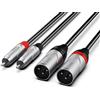 Audibax Pro Cavo 2 XLR Maschio a 2 RCA - Lunghezza 1,5 Metri - Connettori OFC ad Alta Trasmissione del Segnale - Rivestito in PVC - Massimo Isolamento - Diametro 6 mm - Colore Nero