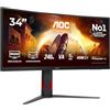 AOC Gaming Monitor CU34G4Z 34 pollici Curvo 3440x1440, UW-QHD, 240Hz, Fast VA Panel, 1ms GtG, USB Hub Height Adjustment, (HDMI2x 2.1 DP 1x 1.4) HDR400, FreeSync Premium, Nero