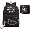 Roffatide KPOP Stray Kids Borsa scolastica con portafoglio per ragazze ragazzi KPOP SKZ Merch Casual Borsa zaino per ufficio Scuola Viaggi Shopping Nero J
