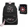 Roffatide KPOP Stray Kids Borsa scolastica con portafoglio per ragazze ragazzi KPOP SKZ Merch Casual Borsa zaino per ufficio Scuola Viaggi Shopping Nero H
