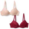 Amazon Essentials Reggiseno Push-up Imbottito in Pizzo con Ferretto Donna, Confezione da 2, Bordeaux/Petalo Chiaro, 1C