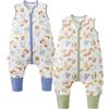 Chilsuessy Sacco nanna per tutto l'anno, con piedi, 1,5 Tog, confezione da 2 pezzi, sacco nanna con gambe in cotone, 1,5 Tog, orso + scoiattolo, 80 cm, altezza del bambino 90-100 cm