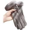 Drivstraw Guanti invernali da donna foderati in pile termico per equitazione all'aperto, sci, antivento, guanti in pelle antiscivolo, per pendolarismo, sport, uso quotidiano (grigio)