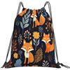 Dusviba Art Forest Fox Autumn Leaves Zaino con coulisse | Borsa da palestra leggera in poliestere resistente all'acqua per sport, viaggi, scuola, yoga, spiaggia, shopping
