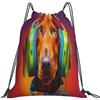 Dusviba Zaino con coulisse con cuffie per cane bassotto divertente | Borsa da palestra leggera in poliestere resistente all'acqua per sport, viaggi, scuola, yoga, spiaggia, shopping