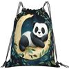 Dusviba Zaino con coulisse e foglie di panda | Borsa da palestra leggera in poliestere resistente all'acqua per sport, viaggi, scuola, yoga, spiaggia, shopping