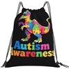Dusviba Zaino con coulisse colorato a tema autismo dinosauro | Borsa da palestra leggera in poliestere resistente all'acqua per sport, viaggi, scuola, yoga, spiaggia, shopping