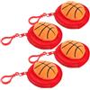 OATIPHO 4 Pezzi Portafoglio da Basket in Peluche Rotondo Rosso con Cerniera, Portamonete Sportivo e Porta Chiavi, Custodia Versatile per Monete e Auricolari per Viaggi e Spostamenti