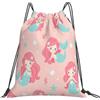 Dusviba Zaino con coulisse con motivo corallo sirena fumetto | Borsa da palestra leggera in poliestere resistente all'acqua per sport, viaggi, scuola, yoga, spiaggia, shopping