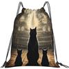 Dusviba Zaino vintage con coulisse con gatto note musicali | Borsa da palestra leggera in poliestere resistente all'acqua per sport, viaggi, scuola, yoga, spiaggia, shopping