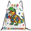 Dusviba Zaino con coulisse dinosauro consapevolezza autismo | Borsa da palestra leggera in poliestere resistente all'acqua per sport, viaggi, scuola, yoga, spiaggia, shopping