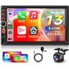 Hodozzy 【8 Core 4+64G】2025 Hodozzy Stereo Auto Android 2 Din con Carplay Wireless con USB USB-C, Schermo QLED da 7 Pollici, Autoradio Bluetooth con Android Auto/DSP/WiFi/RDS/FM + Telecamera Posteriore