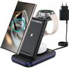 seacosmo Pieghevole Caricabatterie Wireless 3 in 1 per Samsung, Stazione Ricarica Wireless Rapida Charging Station, Caricatore S24/S23/S22/S21 Ultra/Z Fold 7, per Galaxy Watch 8/6/5 Pro & Galaxy Buds