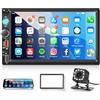 Hodozzy 2 Din Autoradio con Bluetooth, 7 Pollici Touchscreen Stereo Auto con Mirrorlink, Radio FM, Condivisione Video, EQ, USB/Type-C/AUX, Comandi al Volante e Retroilluminazione a Colori+ Telecamera