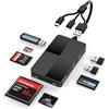 Lymfora 8-in-1 Lettore di Schede SD con slot SD/TF/MS/CF/XD e 3 porte USB 2.0, Lettore Schede SD con USB-C+ Lightning + USBA, Adattatore Memory Stick Pro Duo per iPhone/iPad/Windows/MAC/Chrome OS