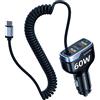 SUNDAREE Caricatore Auto USB C,60W 4 Porte 12V PD QC Fast Charge Carica Rapida Tipo C 1.8M Cavo Spirale Caricabatterie Accendisigari Adattatore for Redmi 15/Poco/Galaxy A16/iPhone 17 Pro/OnePlus/OPPO