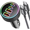 CREAPICO 90W Caricabatterie Auto USB C, Rapido Caricatore USB-C & A Presa 12V PD/QC a Adattatore Accendisigari con cavo Type C per iPhone 16 15 Pro Max/16e, iPad, Samsung Galaxy S25/S24/S23