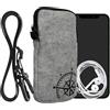 kwmobile Custodia in Feltro con Zip per Smartphone - Portacellulare a Tracolla - Porta Cellulare da Collo Universale - Cover Borsa Telefono - Bussola vintage