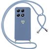 Oelrstfe Cover per Xiaomi 14T Pro 5G con cordino per collana Custodia morbida in silicone con motivo cuore e cordino portatile regolabile antiurto anti-caduta tracolla cordino custodia blu