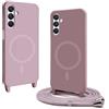 BGHHEU Magnetica Cover per Samsung Galaxy S23 FE con Cordino,[Compatible con Magsafe],Custodia Silicone con Regolabile Collana Sottile Morbida Case,Rosa Gold