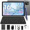 GLOSSPIN Tablet 11 Pollici Android 16 con 36GB RAM+512GB ROM (2TB TF),4G LTE & 5G WiFi,Octa-Core,8000mAh, 13MP+8MP/Widevine L1/Gemini AI/GPS/18W/Face ID/BT 5.0, Tablet con Tastiera,Grigio