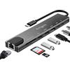 Avigers Hub USB C, Adattatore Usb C 8 in 1 con HDMI 4K, Ethernet RJ45, Lettore Schede SD/TF, PD 100W, USB C, USB 3.0, usb 2.0, Compatibile per Computer/MacBook Pro Air/iPad/Surface/Samsung/Steam Deck (Nero)
