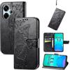 JIUNINE Cover per Xiaomi Redmi 13 4G / Poco M6, Custodia Interno TPU Antiurto Portafoglio con Disegni di Farfalla [Carta Fessura] [Supporto Stand] Cover Libro in PU Pelle per Poco M6 4G, Nero