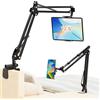 PEYOU Supporto per tablet da letto, supporto regolabile per Kindle con braccio girevole a 360 gradi, supporto pieghevole per iPad con 4 clip per cavo, adatto per iPad, iPhone, Kindle, Switch o altri
