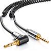 deleyCON 1,3m Cavo Audio Stereo AUX a Spirale - Jack 3,5mm Maschio a Jack 3,5mm Maschio Angolato a 90° - Connettori Dorati - Compatibile con MP3‑player, Smartphone, Tablet, TV, Hi‑Fi
