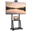 HOMCOM Supporto TV da Pavimento da 32-75 Pollici Max VESA 400x600 mm Nero | Carrello Porta TV, Altezza Regolabile, Ruote a Freno, Ripiano Multimediale, per Schermi LCD/LED/OLED, Carico Max. 50 kg
