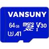 Vansuny Scheda Micro SD 64 GB, fino a 90 MB/s, Scheda MicroSDXC UHS-I | C10, U3, V30, A1, Video 4K, Scheda di Memoria ad Alta Velocità per Dashcam, Drone, Switch e Smartphone con adattatore SD