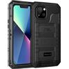 Beeasy Cover per iPhone 13 IP68 Impermeabile Custodia Militare Antiurto Resistente 360° Metallo Armor Protezione Schermo Integrata Rugged Robusta Indistruttibile Subacquea Antipolvere Nero